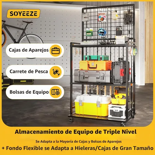 Vista 6 de SOYEEZE Soportes de caña de pescar de gran tamaño para 12 cañas, soportes para caña de pescar rodantes para garaje, soporte de caña de pescar de 3