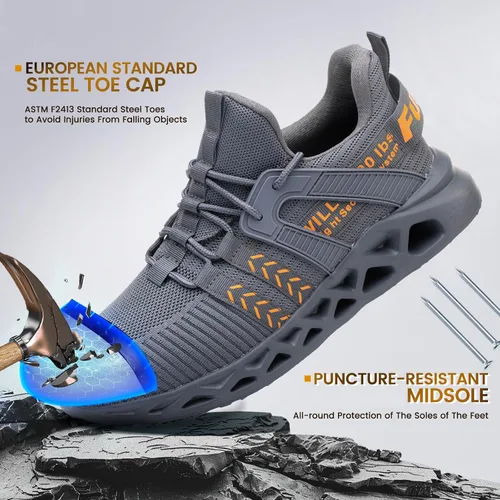 Vista 15 de Furuian - Tenis con punta de acero para hombres y mujeres, zapatos de seguridad ligeros, cómodos, a prueba de pinchazos, zapatos de trabajo
