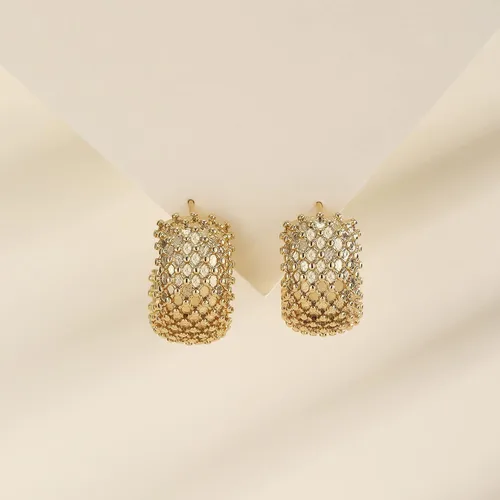 Vista 3 de Aretes de aro, aretes de acero inoxidable chapados en oro personalizado, Acero inoxidable, Sin gemas.