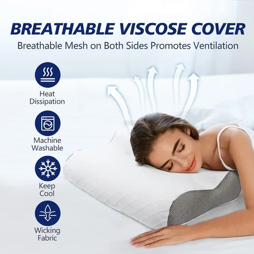 Vista 6 de Almohada de cama de espuma viscoelástica para dormir, soporte ergonómico cervical para el cuello, almohada ortopédica de contorno para dormir
