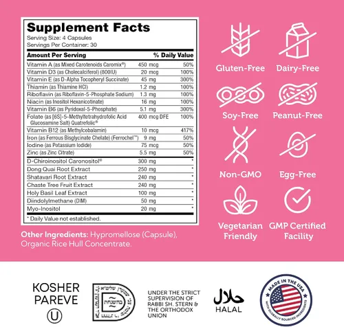 Vista 5 de Zahler Femenina Totality, Suplementos de fertilidad para mujeres, vitaminas prenatales de fertilidad, certificado Kosher, 120 cápsulas