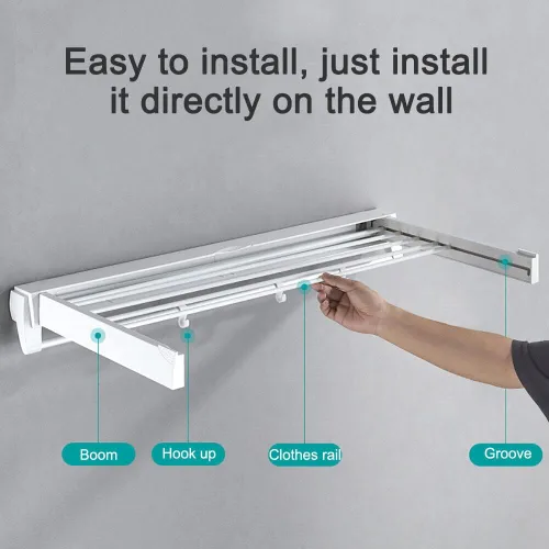Vista 5 de Tendedero plegable para colgar en la pared, plegable, para interiores, con 7 varillas, para lavandería o baño