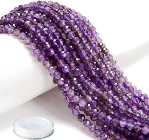 Vista 19 de AD Beads Cuentas naturales de piedras preciosas con corte de diamante micro facetado de 4 mm pequeñas y redondas para hacer collares y pulseras DIY