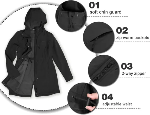 Vista 3 de 33000ft Chaqueta larga Softshell para mujer con forro polar polar cortavientos impermeable