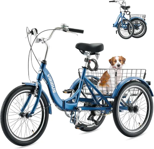 Vista 12 de VIRIBUS Triciclo plegable para adultos, triciclo plegable de 20 pulgadas para adultos de 1 o 7 velocidades con cesta, bicicletas plegables de 3