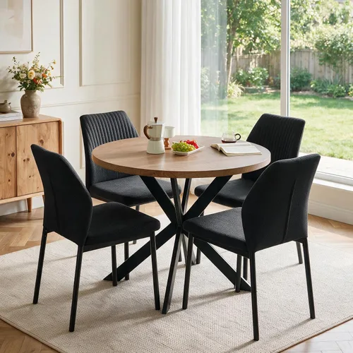 Vista 18 de Juego de 2 sillas de comedor de piel sintética marrón, cómodas sillas de cocina tapizadas sin brazos con patas de metal negro para sala de estar