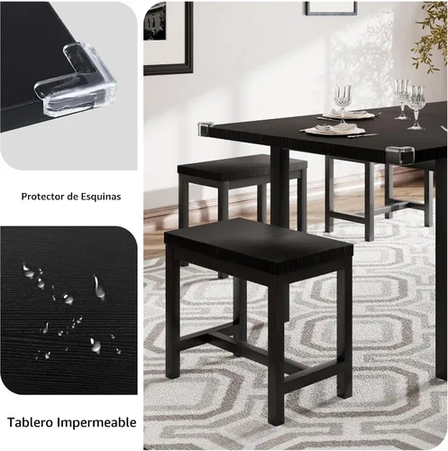 Vista 6 de iPormis Juego de mesa de comedor extensible de 7 piezas con 6 taburetes, juego de mesa de cocina de 63 pulgadas para 4 a 8 personas, mesa de comedor