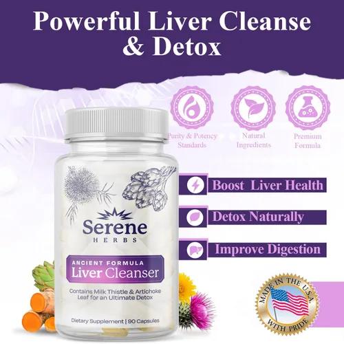 Vista 4 de Serene Herbs Fórmula de desintoxicación y reparación de limpieza del hígado, apoyo hepático Pure Health con cardo mariano, alcachofa y raíz