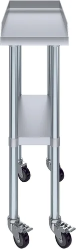 Vista 3 de AmGood Mesa de trabajo comercial con protector contra salpicaduras y salpicaduras laterales con ruedas