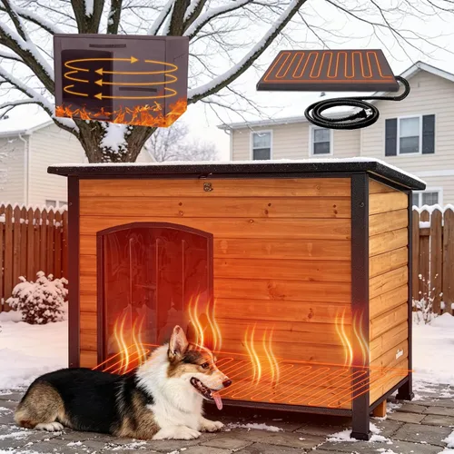 Vista 9 de Casa para perros para exteriores e interiores, perrera para invierno, refugio aislado para cachorros para perros pequeños, medianos y grandes, marco