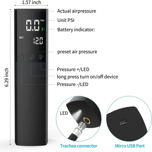 Vista 5 de Pumteck Electric Ball Pump, Smart Air Pump Portable Fast Ball Inflation with Precise Pressure Gauge and Digital LCD Display for Football Basketball