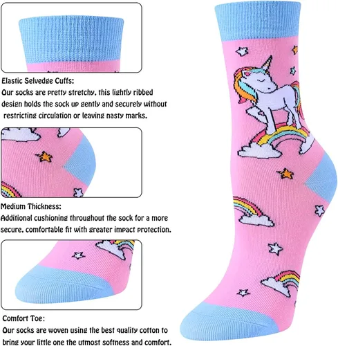 Vista 4 de Zmart Paquete de calcetines de animales para niñas, regalos de llama y unicornio, calcetines de corgi y pollo, 5 pares para niños