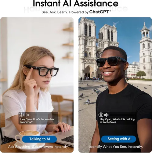 Vista 4 de Coucur Lentes inteligentes AI con cámara, gafas Bluetooth para hombres y mujeres (3 lentes)
