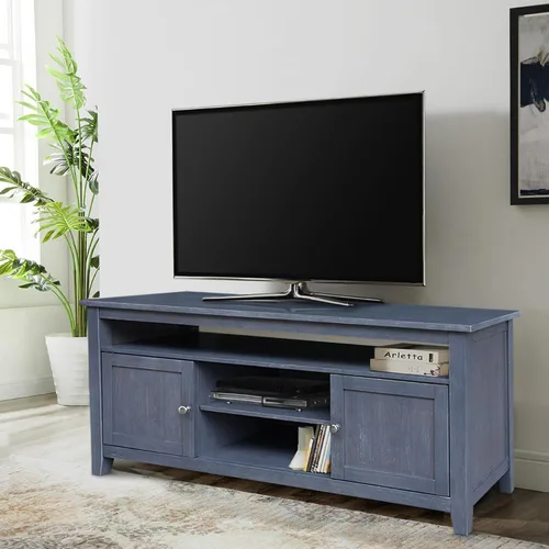 Vista 5 de IC INTERNATIONAL CONCEPTS Soporte de madera maciza para entretenimiento/TV con 2 puertas, gris jaspeado lavado antiguo