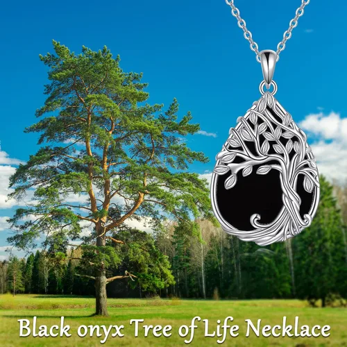 Vista 6 de Collar de árbol de la vida de plata de ley 925 con dije de nudo celta de concha de abulón para mujer