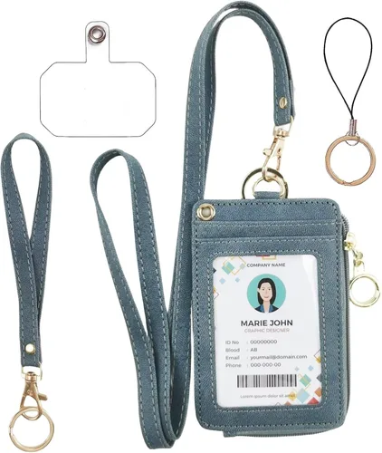Vista 13 de bolimoss Portatarjetas de identificación 2 en 1 y cartera con cordón para mujer, soporte vertical de cuero para tarjetas de identificación