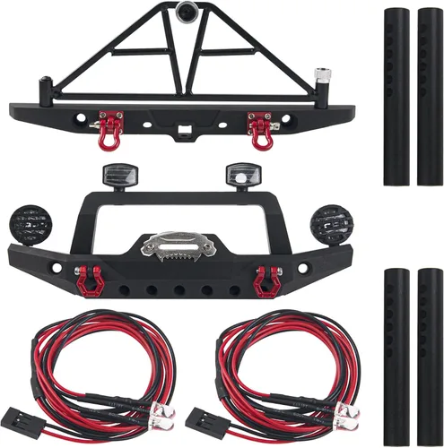 Vista 6 de Parachoques delantero y trasero de aluminio con gancho de remolque para faros LED, soporte de neumáticos de repuesto compatible con Traxxas TRX4