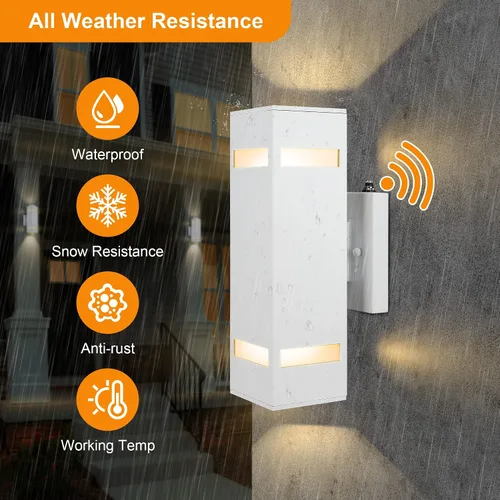 Vista 3 de Luces de pared para exteriores con sensor de anochecer a amanecer, paquete de 2, de aluminio, moderno, impermeable, cilíndrico, cuadrado, farol