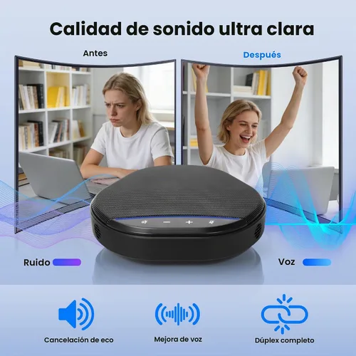 Vista 2 de Altavoz de conferencia con captación de voz de 360°, reducción de ruido AI y cancelación de eco, micrófono de escritorio USB Plug and Play