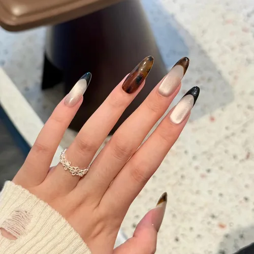 Vista 24 de BABALAL Uñas postizas largas a presión de estilo stiletto, uñas postizas francesas de lujo, con pegamento, diseño de diamantes de imitación