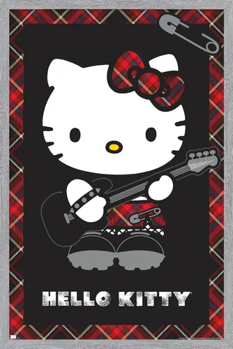 Vista 13 de Hello Kitty: Póster de pared rojo punk de 22.4 pulgadas de largo x 14.7 pulgadas de ancho, versión enmarcada de madera de granero