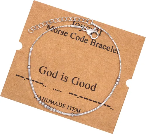 Vista 107 de JoycuFF Pulseras inspiradoras de código morse para mujeres, cuentas de plata, joyería con mantra de motivación, regalos para ella
