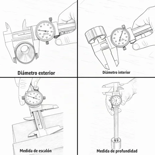 Vista 3 de HFS (Tm) calibre de dial de cuatro vías, de acero inoxidable, entre 0 y 6 pulgadas, de 0.001 pulgadas, nueva característica a prueba de impactos