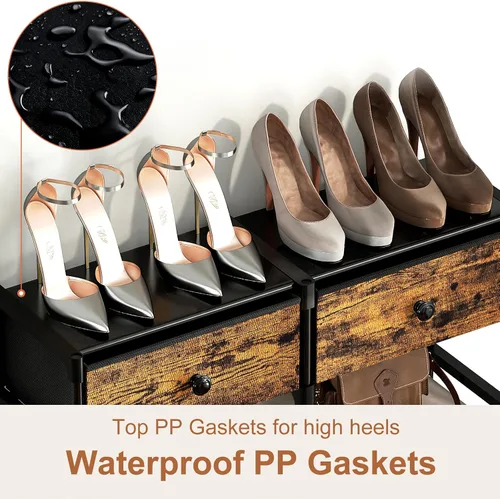 Vista 8 de Zapatero alto, organizador de zapatos de 8 niveles con 2 cajones grandes, almacenamiento de zapatos para 28-32 pares, estante de zapatos de metal