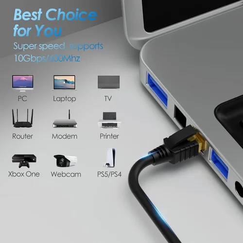 Vista 6 de Kxable Cable Ethernet Cat 7 de 1 pie, cable de Internet de alta velocidad Cat7, cable de red LAN RJ45 CAT7, triple blindaje SFTP de 10 Gbps 600 Mhz