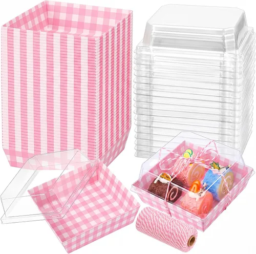 Vista 17 de Jetec Paquete de 50 Cajas de Charcutería con Tapas Transparentes y Cuerda de 4 Pulgadas Cajas Desechables Cuadradas para Postres con Tapas para Negro
