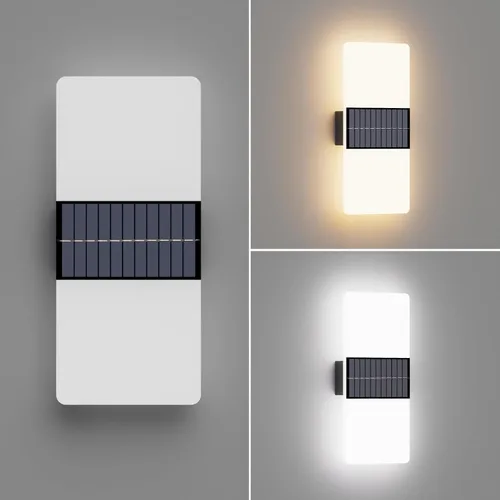 Vista 4 de Luces Solares de Pared para Exteriores, Paquete de 2 IP65 Impermeable Modernas Linternas Solares LED de Acrílico para Exteriores, Accesorios
