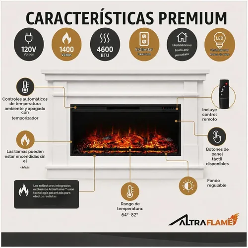 Vista 6 de Pemberly Row Mantel ancho con chimenea eléctrica lineal, 64 pulgadas de ancho, MDF laminado, acabado blanco, efecto de llama realista, control