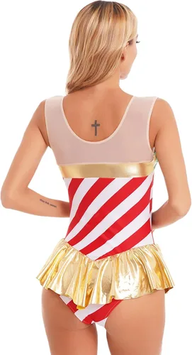 Vista 2 de Miutii Leotardo de gimnasia de bastón de caramelo para mujer, vestido de baile de Navidad, disfraz a rayas