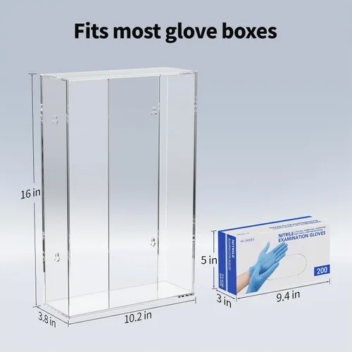 Vista 4 de HIIMIEI Dispensador de Guantes de Acrílico para Montaje en Pared, Soporte de Plástico Transparente Flotante para Caja Triple de Guantes 16.1'' X