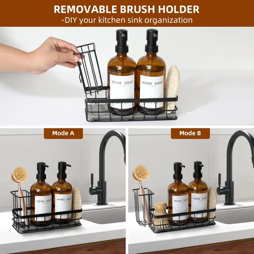 Vista 5 de Dispensador de jabón para platos para cocina, dispensadores de jabón de manos y platos ámbar de 16.9 onzas líquidas, juego de dispensador de jabón