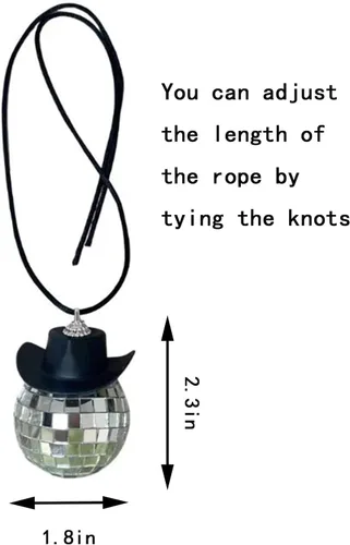 Vista 7 de Accesorio de Coche con Bola de Discoteca y Sombrero de Vaquero Negro, Adorno de Espejo, Accesorios Interiores