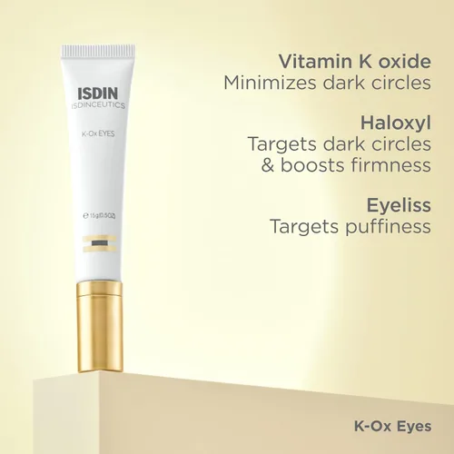 Vista 8 de ISDIN K-Ox - Crema iluminadora para debajo de los ojos para hinchazón y ojeras con beneficios antienvejecimiento, vitamina K y ácido hialurónico