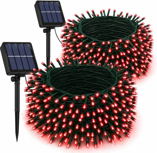 Vista 10 de Dazzle Bright Paquete de 2 tiras solares de Navidad verdes de 400 LED de 132 pies para exteriores, funciona con energía solar del día de San
