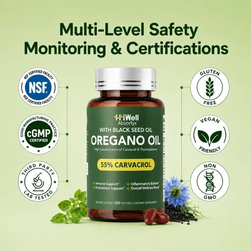 Vista 3 de HiWell Absorfyx Aceite de orégano con aceite de semilla negra y vitamina D3: 55% de Carvacrol, equivalente a 30,000 mg de hoja de orégano, cápsulas