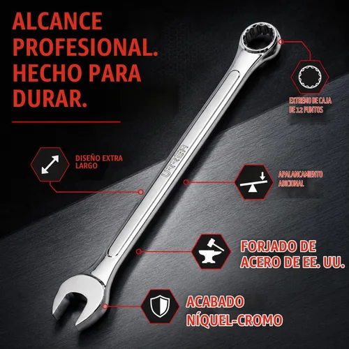 Vista 5 de URREA Llave combinada extra larga de 12 puntos de 0.394 in, métrica Llave individual