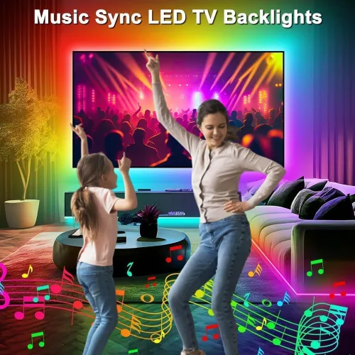 Vista 5 de PSTAR - Luces LED para TV, de 3.28 pies, retroiluminación RGB con sincronización de música, control remoto y por aplicación, alimentación por USB