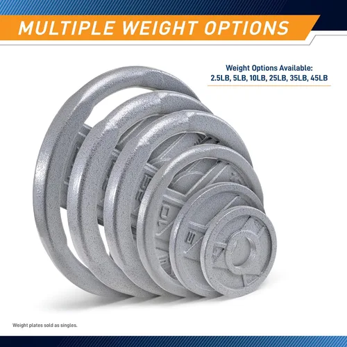 Vista 7 de Marcy Classic 2" Cast Iron Olympic Grip Plates for Strength Training and Weightlifting