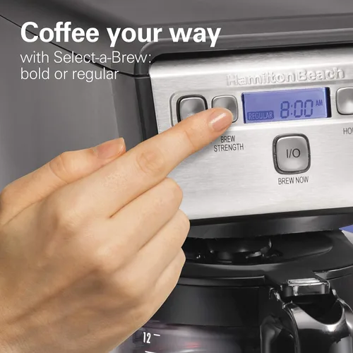 Vista 7 de Hamiton Beach - Cafetera de goteo programable compacta de 12 tazas con jarra de vidrio de burosilicato sin goteo, apagado automático de 2 horas