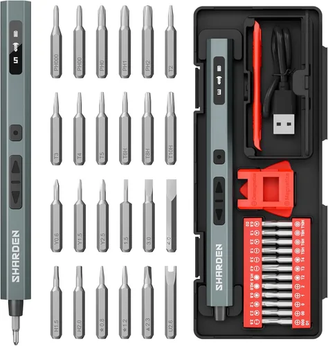 Vista 11 de SHARDEN Mini destornillador eléctrico, kit de destornillador eléctrico pequeño 29 en 1 con 24 puntas magnéticas, herramienta de reparación