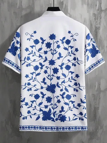 Vista 2 de WDIRARA Camisa de manga corta con botones y estampado floral para hombre