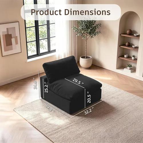 Vista 2 de Sofá modular modular con asiento profundo extra cómodo, sofás modernos negros para sala de estar, apartamento, oficina, espacio pequeño