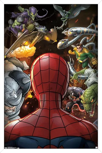 Vista 8 de Trends International Marvel Comics - Póster de pared de Spider-Man - Villains, 14.725 x 22.375 pulgadas, versión enmarcada de madera de granero