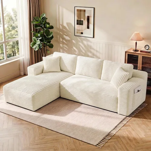 Vista 11 de WINBOY Sofás deshuesados en forma de L de 106 pulgadas para sala de estar, cómodo sofá modular de pana comprimido con bolsillo lateral, Chiase
