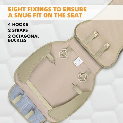 Vista 5 de Elantrip Fundas para Asiento de Coche de Cuero, Protector de Asiento de Coche para Mujeres, Compatible con Airbag, Funda de PU con Patrón de Beige