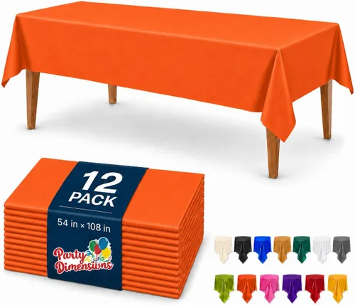 Vista 40 de Party Dimensions Mantel de plástico negro, paquete de 12 manteles rectangulares desechables de 54 x 108 pulgadas para mesas de 6 a 8 pies